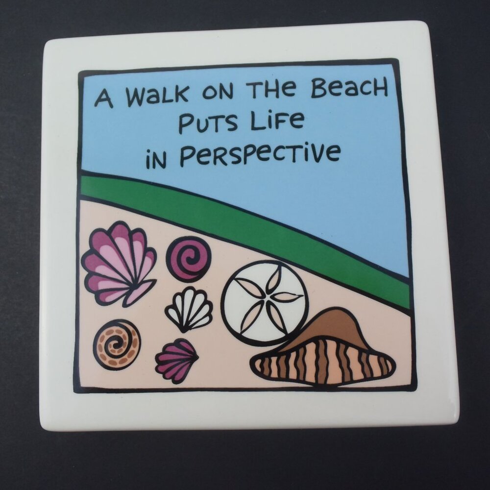 "A Walk on the Beach" Ceramic Plaque by Laurie Vessey